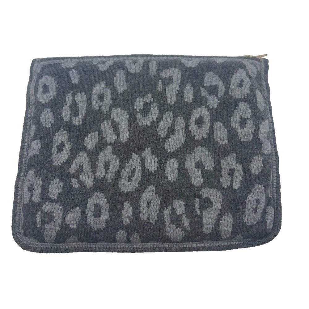 Chico's Travel Cosmetics Accessories Soft Bag Zip Pouch Wool Blend Gray 10x8"